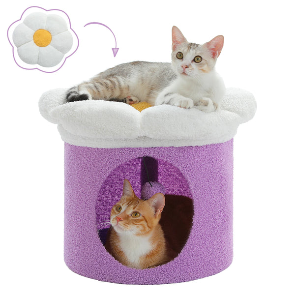 Cat Beds for Indoor Cats, Large Cat House with Removable Flower Cat Bed, Cute Cat Cave Cat Hideaway, Indoor Cat House Condo - Image 17