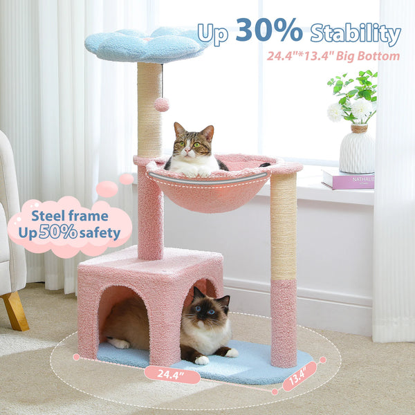 Pawsh Comfort™ Flower Cat Tree – Large Metal Frame Hammock, Sisal Scratching Posts & Pink Perch, Small Indoor Cat Tower - Image 17