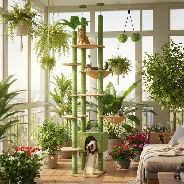 Pawsh Comfort™ Adjustable Floor-to-Ceiling Cat Tree (230–252cm) – Tall Cat Tower with Condo, Hammock, Hanging Ball & 5 Scratching Posts - Image 7