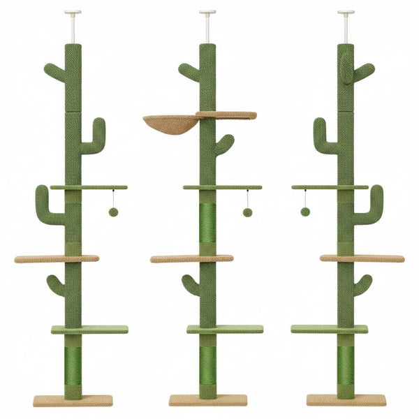 Pawsh Comfort™ 5-Tier Floor-to-Ceiling Cactus Cat Tree – Tall Indoor Climbing Tower with Scratching Post, Hammock & Dangling Ball - Image 4