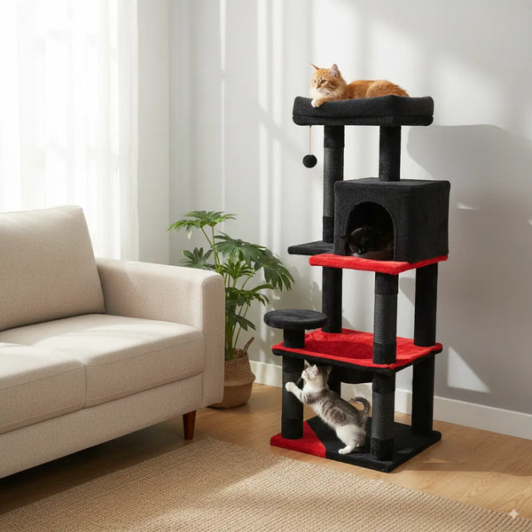 Pawsh Comfort™ Gothic Indoor Cat Tree – Large Cat Tower with Hammock, Condo, Sisal Scratching Posts & Top Perch - Image 3