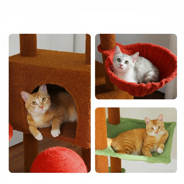 Pawsh Comfort™ Adjustable Floor-to-Ceiling Cat Tree (230–252cm) – Tall Cat Tower with Condo, Hammock, Hanging Ball & 5 Scratching Posts - Image 11