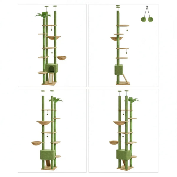 Pawsh Comfort™ Adjustable Floor-to-Ceiling Cactus Cat Tree – Tall Indoor Cat Tower with Condo, Hammock & Scratching Posts - Image 8