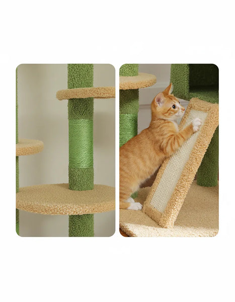 Pawsh Comfort™ Adjustable Floor-to-Ceiling Cactus Cat Tree – Tall Indoor Cat Tower with Condo, Hammock & Scratching Posts - Image 6