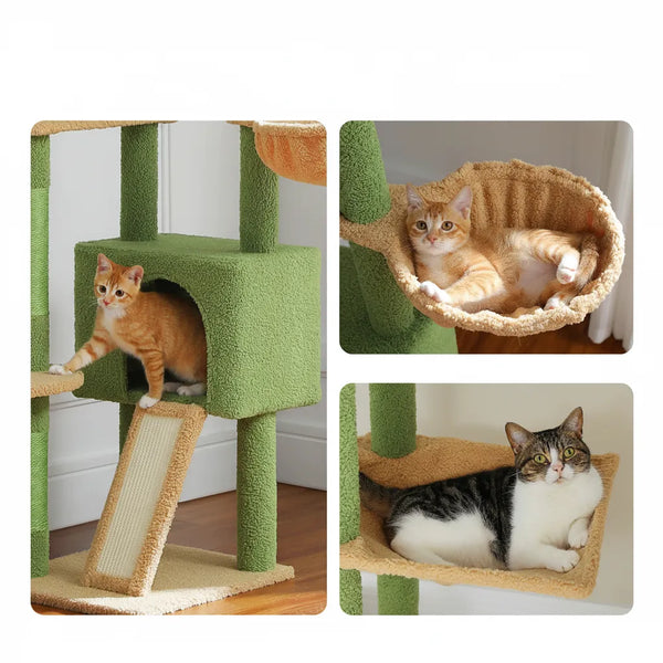 Pawsh Comfort™ Adjustable Floor-to-Ceiling Cactus Cat Tree – Tall Indoor Cat Tower with Condo, Hammock & Scratching Posts - Image 5