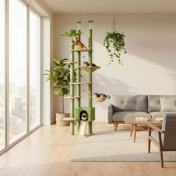 Pawsh Comfort™ Adjustable Floor-to-Ceiling Cactus Cat Tree – Tall Indoor Cat Tower with Condo, Hammock & Scratching Posts - Image 3