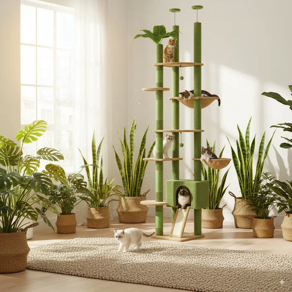 Pawsh Comfort™ Adjustable Floor-to-Ceiling Cactus Cat Tree – Tall Indoor Cat Tower with Condo, Hammock & Scratching Posts - Image 2