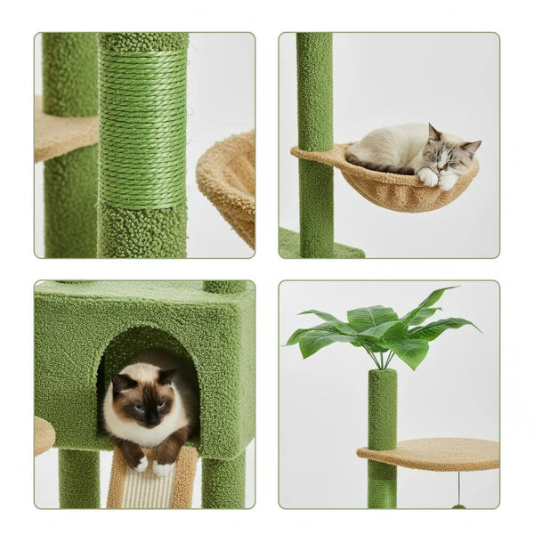 Pawsh Comfort™ Adjustable Floor-to-Ceiling Cactus Cat Tree – Tall Indoor Cat Tower with Condo, Hammock & Scratching Posts - Image 7