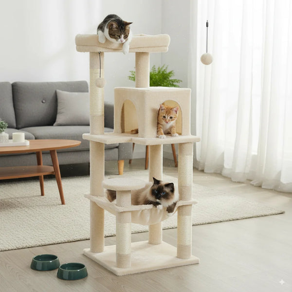 Pawsh Comfort™ 5-Level Cat Tree Tower – Sturdy Metal Frame with Condo, Hammock, Scratching Posts & Large Top Perch for Indoor Cats - Image 9