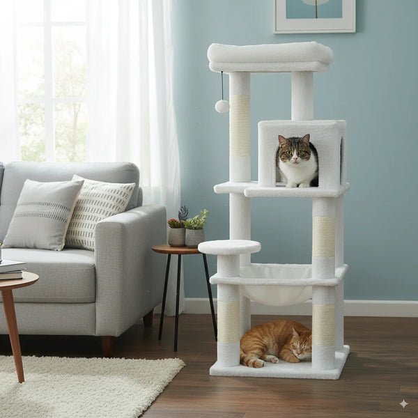 Pawsh Comfort™ 5-Level Cat Tree Tower – Sturdy Metal Frame with Condo, Hammock, Scratching Posts & Large Top Perch for Indoor Cats - Image 7