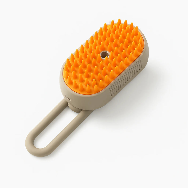 Close-up of Pawsh Market 3-in-1 Pet Grooming Brush showing bristles and spray function